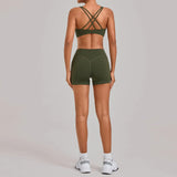 Women's Nude Yoga Sets Sports Cross Beauty Back Bra Hip-lifting Slim Fit Shorts Suits Running Fitness Workout Gym Sets