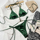 Sexy Diamond Rhinestone Halter Bikini Female Swimsuit Women Swimwear Two-Pieces Bikini Set Bather Bathing Suit Swim Lady V4114