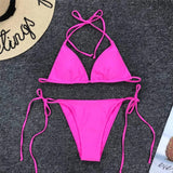 New Sexy Neon Pink Brazilian Bikini Women Swimwear Halter Swimsuit Female Two-Pieces Bikini Set Bather Bathing Suit Swim V1312