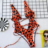 Leopard Deep V Neck Wrap Around High Cut Women Swimwear One Piece Swimsuit Female Monikini Tummy Cut Out Bathing Suit Swim Lady