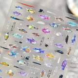 5D Deep Sea Fish Nail Art Stickers Shimmery Bubble Colorful Marine Life Nail Decals Summer Ocean Self Adhesive Manicure Decal