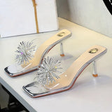 BIGTREE New Crystal Slippers Shoes Women Fine High Heels Transparent Sandals Female Slippers Sexy Outside Beaded Beach Shoes