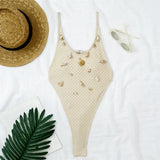 XS - L Scalloped Extreme String Mini Micro Thong One Piece Swimsuit Women Swimwear Female Padded Bather Bathing Suit Swim V7805