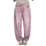 Women's Straight Leg Denim Pants High Waisted Baggy Wide Leg Bling Jeans Casual Sparkly Harem Jeans for Streetwear