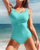 2026 Sexy Ruffle Swimsuit One Piece Solid Swimwear Women Bathers Bathing Swimming Swim Suit Female Beachwear XXL
