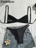 S - XL Polka Dot V Neck Bikini Women Swimwear Female Swimsuit Two-pieces Bikini set High Leg Cut Bather Bathing Suit Swim V8147