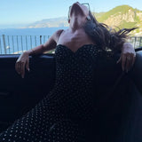 FDYOUI Woman Clothing Elegant Spaghetti Strap Polka Dot Midi Dress Ladies Sexy Lace Patchwork Sleeveless Slim Party Club Dresses