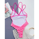 S - XL Sexy Leopard Printed V Neck Women Swimwear One Piece Swimsuit Female Backless High Leg Cut Bather Bathing Suit Swim V4808