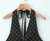 V Neck French Style Summer Women Dress Printed Boho Short Black Beach Dress Party Vintage Backless Tie Up Sexy Halter Dress 2025