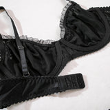 2Pcs Bra & Brief Set for Women Sexy White Ruffle Mesh Perspective Bow Patchwork Bra Bilizna Set Underwear Ultra Thin Intimate