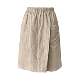 Women's Textured Wrap Skirt Shorts Solid Color Elastic Waist Midi Skort With Pocket Casual Loose Fit Layered A Line Summer Short
