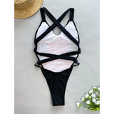 Sexy Splicing V Neck Cross Back Women Swimwear One Piece Swimsuit Female High Leg Cut Monokini Bather Bathing Suit Swim V5261