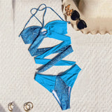 Sexy Snake Print Halter Bandeau Bikinis Set Thong Swimsuit Women Push Up Swimwear High Cut Bathing Suit Biquini Beachwear bikini