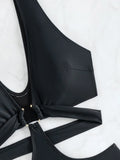 S - XL V Neck High Cut Out One Piece Swimsuit Women Swimwear Female Bather Monokini Cross Bandage Bathing Suit Swim Beachwear