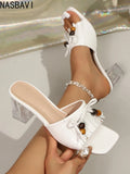 Zapatillas Frías Mujer Verano Nuevo Estilo Francés Transparente Cuentas Plisadas Con Arrastre Fresco De Playa En Cristal 35-45