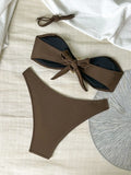 2026 Bandeau Bikinis Women Striped Padded Swimwear Female Sexy Swimsuit Solid Bathers Bathing Swimming Swim Suit Beachwear