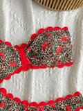 Sexy Bandeau Bikini 2026 Women Red Leopard Print Front Bow Push Up Bra High Waist Swimsuit Beach Bathing Suit Vacation Swimwear