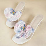 Fashion Flower Women Thin Heels Sandals Slides Shoes Female Square Toe Footwear Ladies High Heels Sandals Shoes Pumps