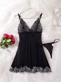 Women's Nightgowns See Through Sexy Deep V Embroidered Nightdress Pajamas Thong Sleepwear Baby Doll Lingerie