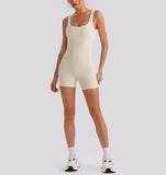 Sexy Sleeveless Backless Scrunch Yoga Jumpsuit Women Color-block U Neck Slim Sports One Piece Suits Tight Fitness Gym Overalls