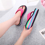 Women's Rainbow Color Platform Flip Flops Summer Thick Sole Lightweight Slip-on Wedges Sandals Girls Beach Slippers