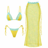 New 3Pcs Crochet Bikini Women Swimsuit Sexy Swimwear Halter Biquini Push Up Swim Suit Strappy Bodysuit Female Bathsuit Beachwear