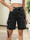 Women Cargo Denim Shorts Casual Summer Loose Solid Colors Jean Short Pants for Vacation Beach Club Streetwear
