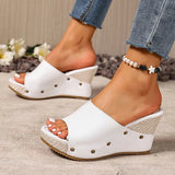 Women's Wedge High Heel Sandals Summer Rivets Chunky Platform Slippers Women Plus Size 43 Peep Toe Thick Sole Sandles Woman