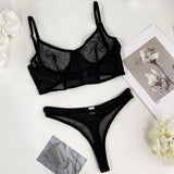 Toucheart 2 Piece Set Sexy Lingerie Set For Women Mesh Micro Perspective Beach Swimsuit Briefs Contrast Color Sexy Lingerie Set