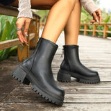 Pu Leather Black Ankle Boots Women Plus Size 42 Back Zipper Platform Boots Woman Streetwear Thick Sole Motorcycle Shoes Female