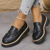 Casual Tassel Solid Loafers Shoes for Women Spring Autumn 2025 Round Toe Women's Loafers Square Heel Shoes Woman