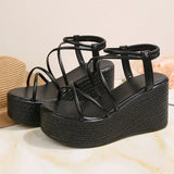9Cm Chunky Wedges Sandals Women Summer Thick Sole Platform Gladiator Sandals Woman Plus Size 43 Slip On Non Slip Rome Sandalias