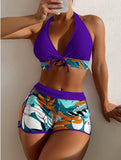 Halter Bikinis 2026 Women Printed Swimsuit Shorts High Waist Swimwear Female Bathers Swimming Bathing Suit Summer Beachwear