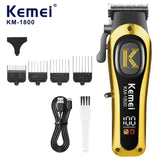 Kemei 1800 Professional Barber Hair Clippers Cordless Electric Hair Trimmers LCD Display Rechargeable Hair Cutting Kit for Men