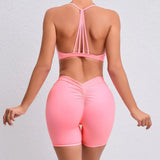 Women's 2-Piece Yoga Sets High Waist Seamless Shorts  Hip-Lifting & Backless Gym Leggings Quick Dry Workout Fitness Suits