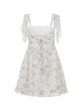 Women Sleeveless Mini Dress Summer Tie-up Straps Floral Print Backless A-Line Dress for Party Beach Streetwear