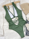 Deep V Neck Wrap Around High Cut Women Swimwear One Piece Swimsuit Female Monikini Tummy Cut Out Bathing Suit Swim Beach Wear