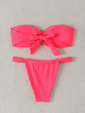 Bandeau Thong Bikinis 2026 Women Sexy Swimsuit Solid Padded Swimwear Female Bathers Bathing Swimming Swim Suit Beachwear