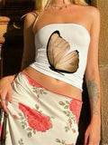 Women's Floral Print Tube Tops Summer Strapless Bandeau Tops Slim Fit Cropped Tank Shirts Streetwear