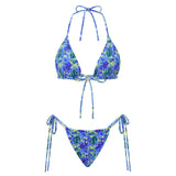 Combhasaki Women's Y2K Goth 2Pieces Tie-up Bathing Suits Sleeveless Halter Neck Backless Floral Bra + Low Waist Thong Swimsuits