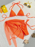 Women mesh micro mini string bikini sets 3pcs with cover skirt shell pendant swimsuit bathing suit beach outfits biquini tankini