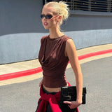 FDYOUI Elegant Lace Patchwork Tank Tops 2026 Summer See-through Sleeveless T-shirt Ladies Folds Slim Corset Crop Top High Street