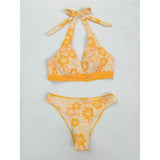 S - XL With Skirt Printed Halter Bikini Female Swimsuit Women Swimwear Three-Pieces Bikini Set Bather Bathing Suit Swim V8230
