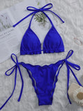 Ribbed Ruffled Frilled Brazilian Bikini Women Swimsuit Female Swimwear Two Pieces Bikini Set Halter String Bathing Suit Swim