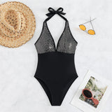 Sexy Shiny Sequins Deep V Backless Monokini Halter Women Swimwear One Piece Swimsuit Female Bather Bathing Suit Swim Lady K4996