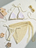 Women mesh micro mini string bikini sets 3pcs with cover skirt shell pendant swimsuit bathing suit beach outfits biquini tankini