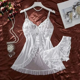 White Sexy Contrast Lace and Mesh Ruffle Babydoll Sleep Dress Woman Nightgown V-neck Open Bra Sleep Skirt Nighties Sleepwear