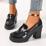 Crystal Butterfly High Heels Loafers Women Plus Size 42 Slip On Platform Pumps Woman Fashion Chunky Heel Pu Leather Shoes Ladies
