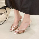 Mesh Lace Back Strap Pointed Toe High Heels Sandals Women Pumps Summer Sexy Party Banquet Stiletto
