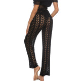 S - XL Women Crochet Knitted Beach Pants Hollow Out Elastic Straight Casual Trouser Holiday Beach Wide Leg Bikini Cover Up V2651